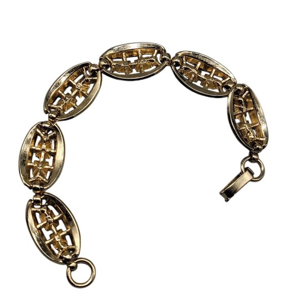 Gold Plated Oval Link Rhinestone Tennis Bracelet Red & Clear Glass Stones SZ 7 - Picture 10 of 12